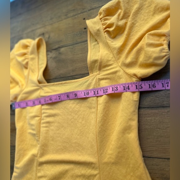 MNG MANGO Yellow Solid A-Line Puff Sleeve Mini Dress - Picture 12 of 12